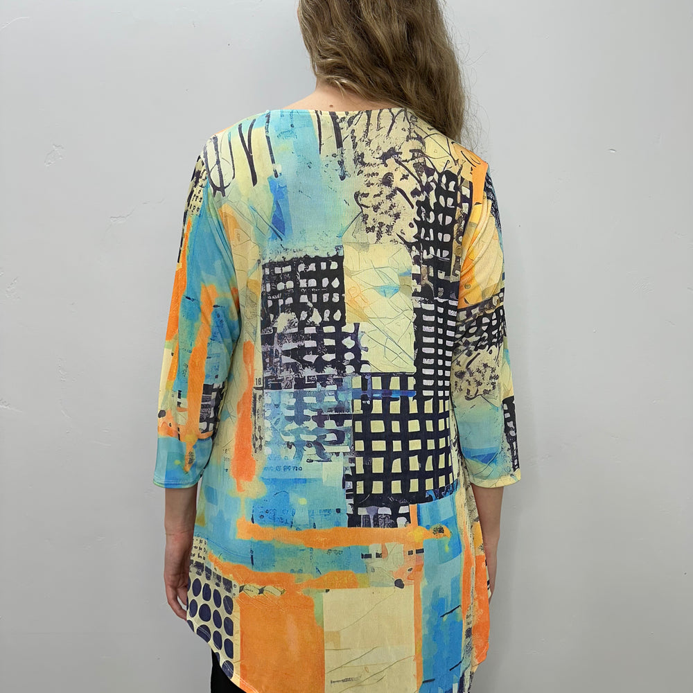 
                  
                    Orange and Yellow Pattern 3/4 Sleeve Crew Neck Slinky Tunic
                  
                