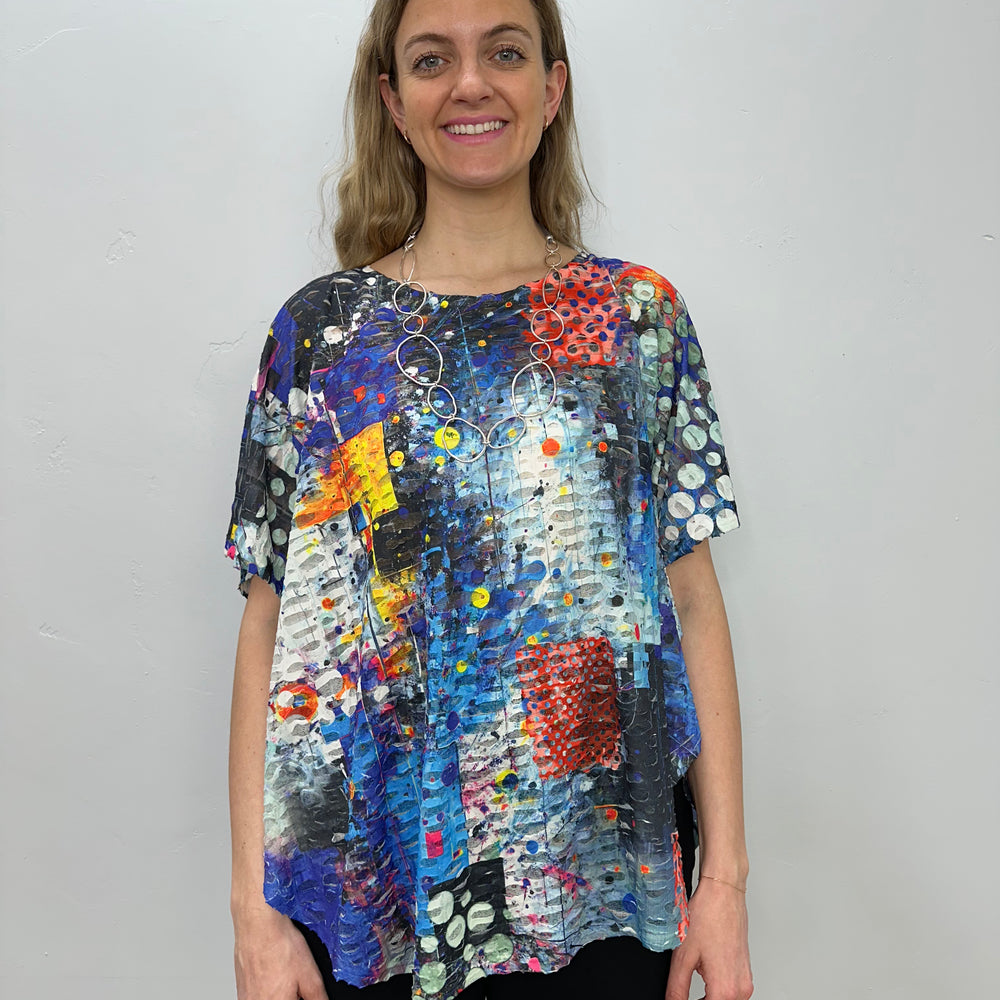 Blue Splatter Double Gauze Short Sleeve Tunic