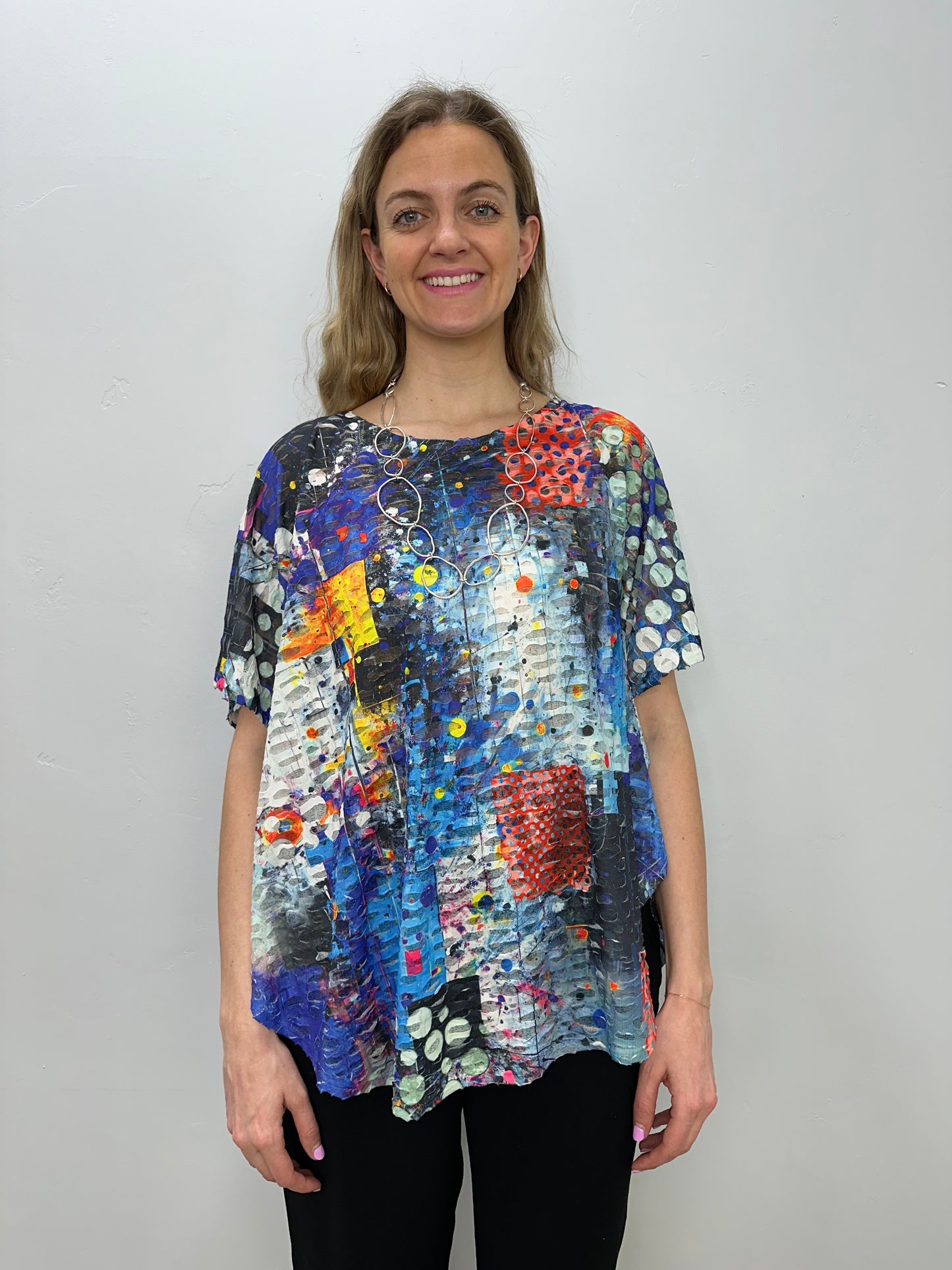 Blue Splatter Double Gauze Short Sleeve Tunic