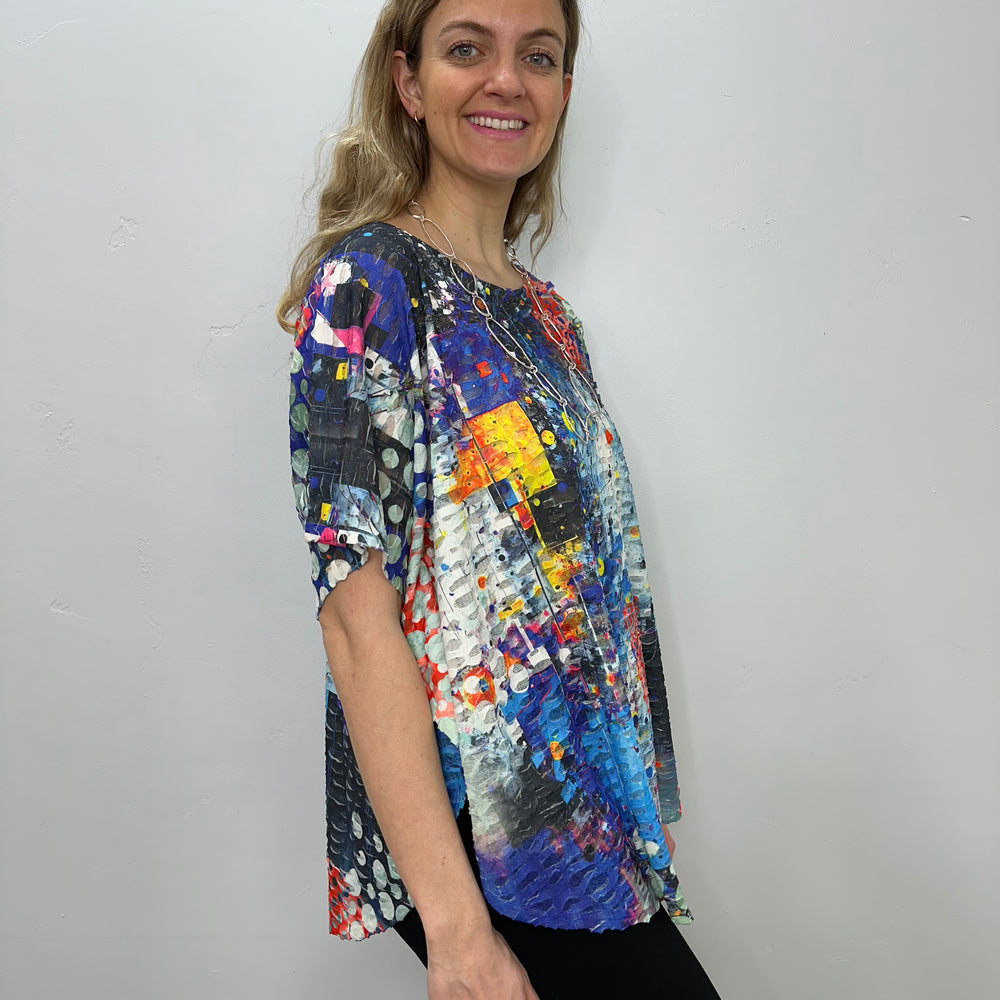 Blue Splatter Double Gauze Short Sleeve Tunic