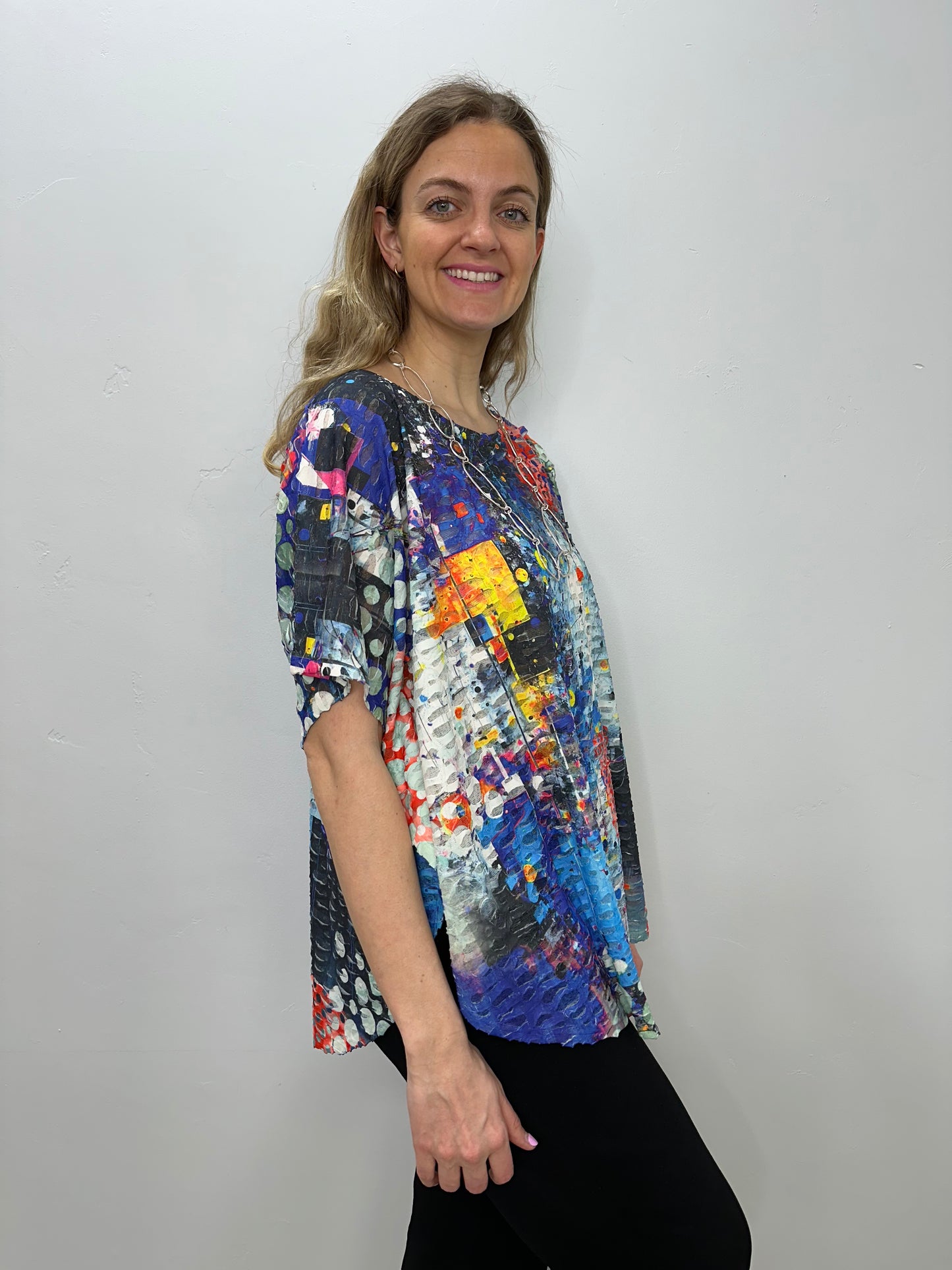 Blue Splatter Double Gauze Short Sleeve Tunic