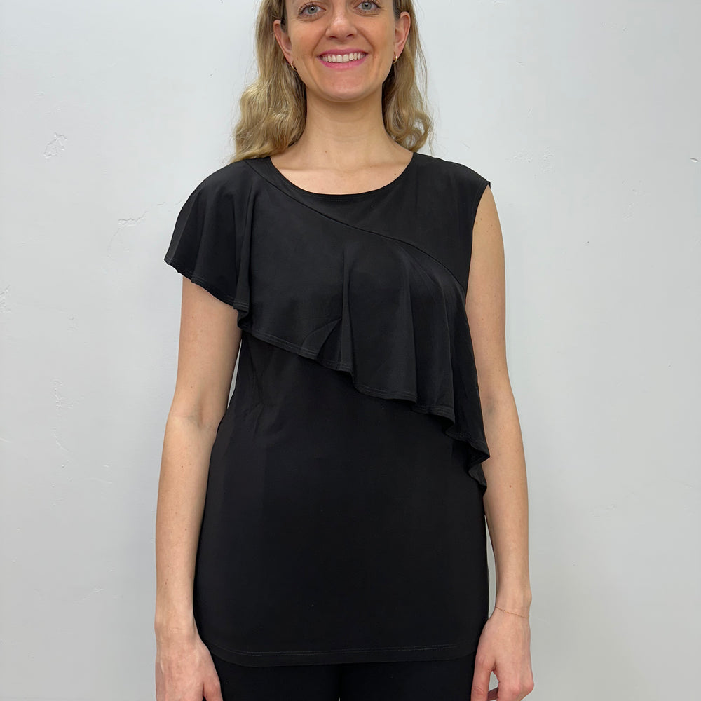 Black Asymmetrical Ruffle Tank