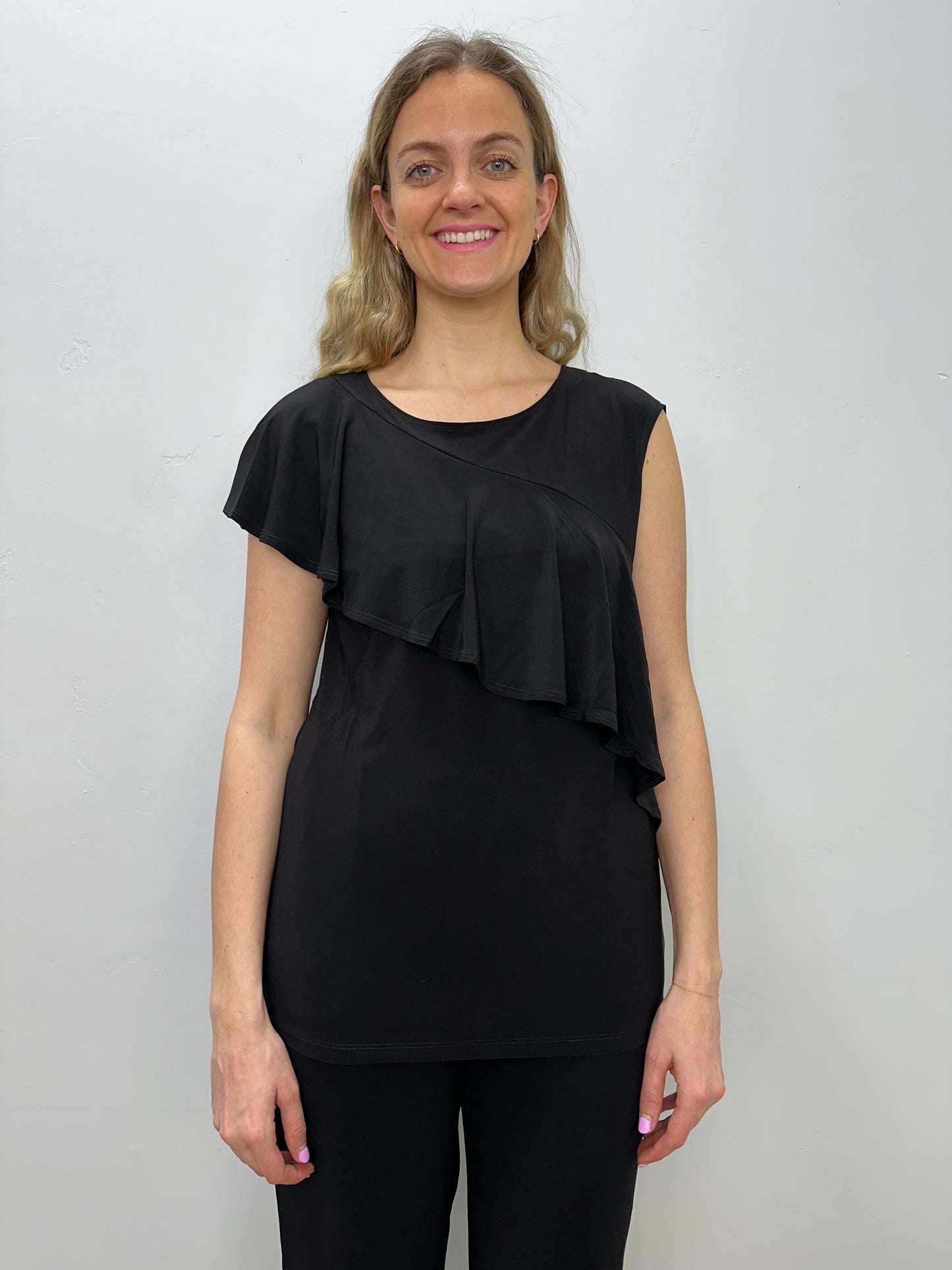 Black Asymmetrical Ruffle Tank