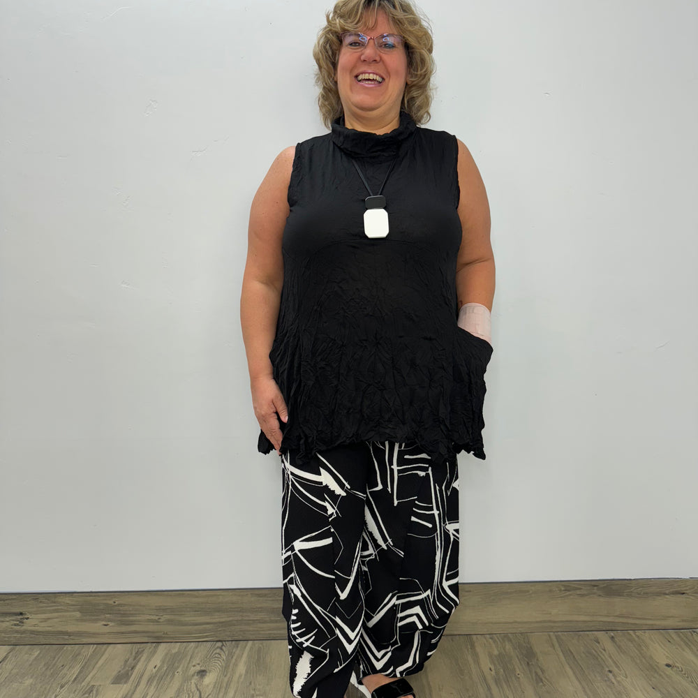 Black Sleeveless Crinkle Mesh Tunic