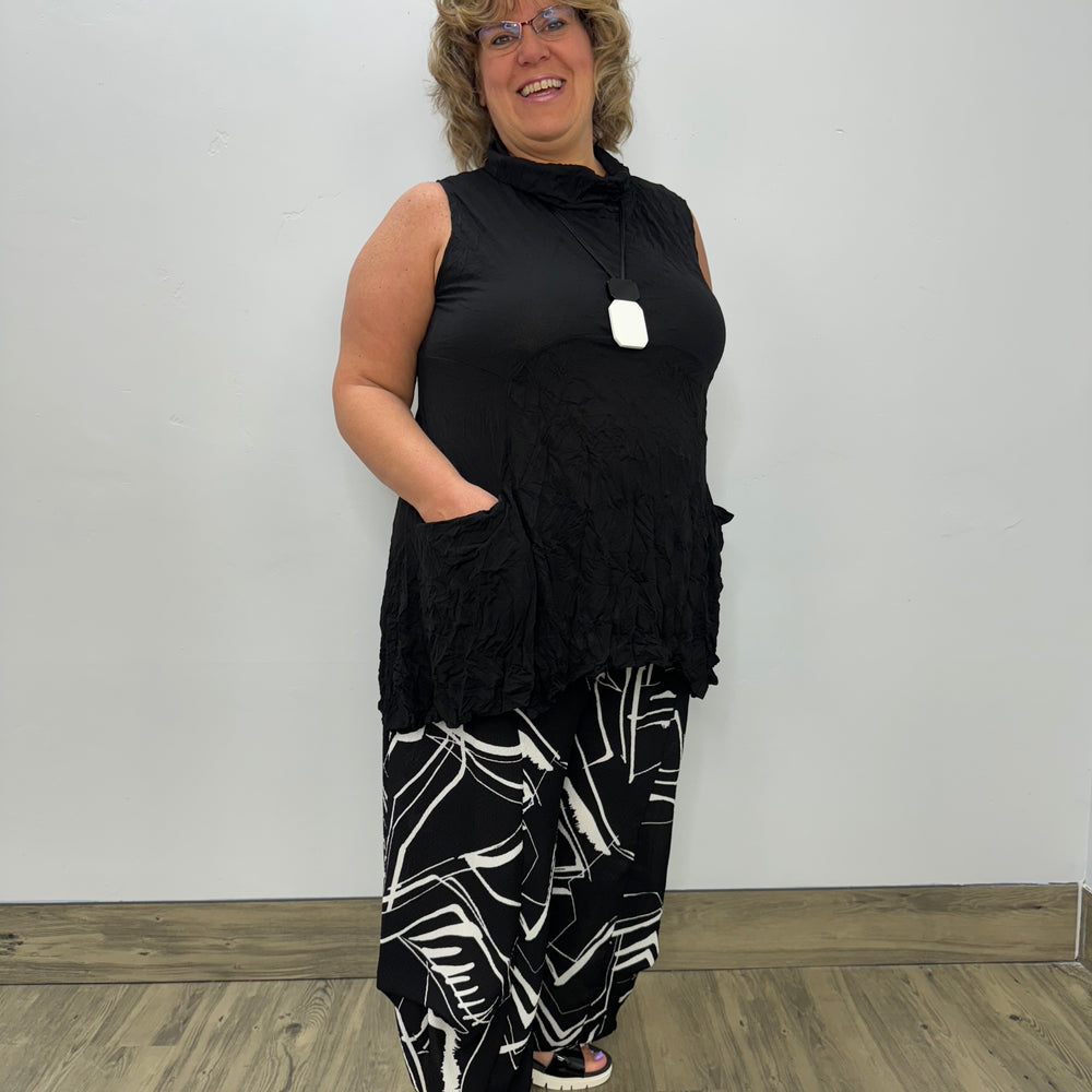 Black Sleeveless Crinkle Mesh Tunic