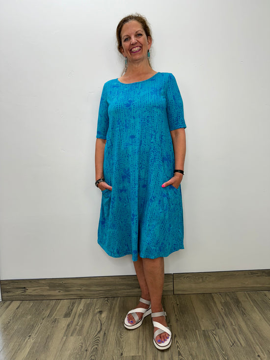 Tropical Blue Pattern Princess Dress with Pockets