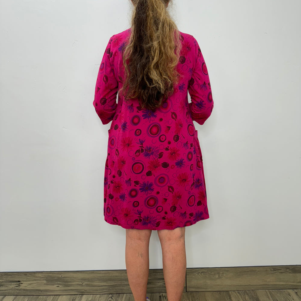 
                  
                    Cerise Pink Pattern 3/4 Sleeve Patch Pocket Dress
                  
                