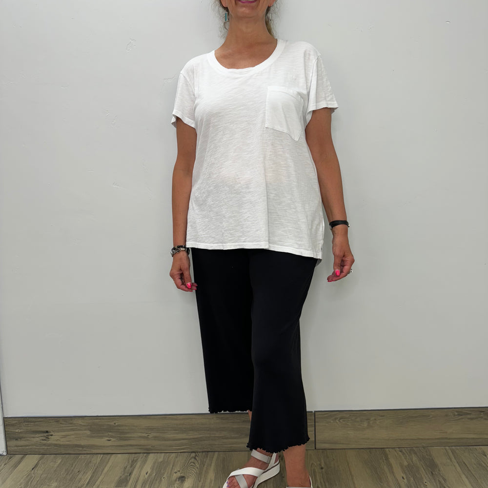 White Short Sleeve Top with Pocket