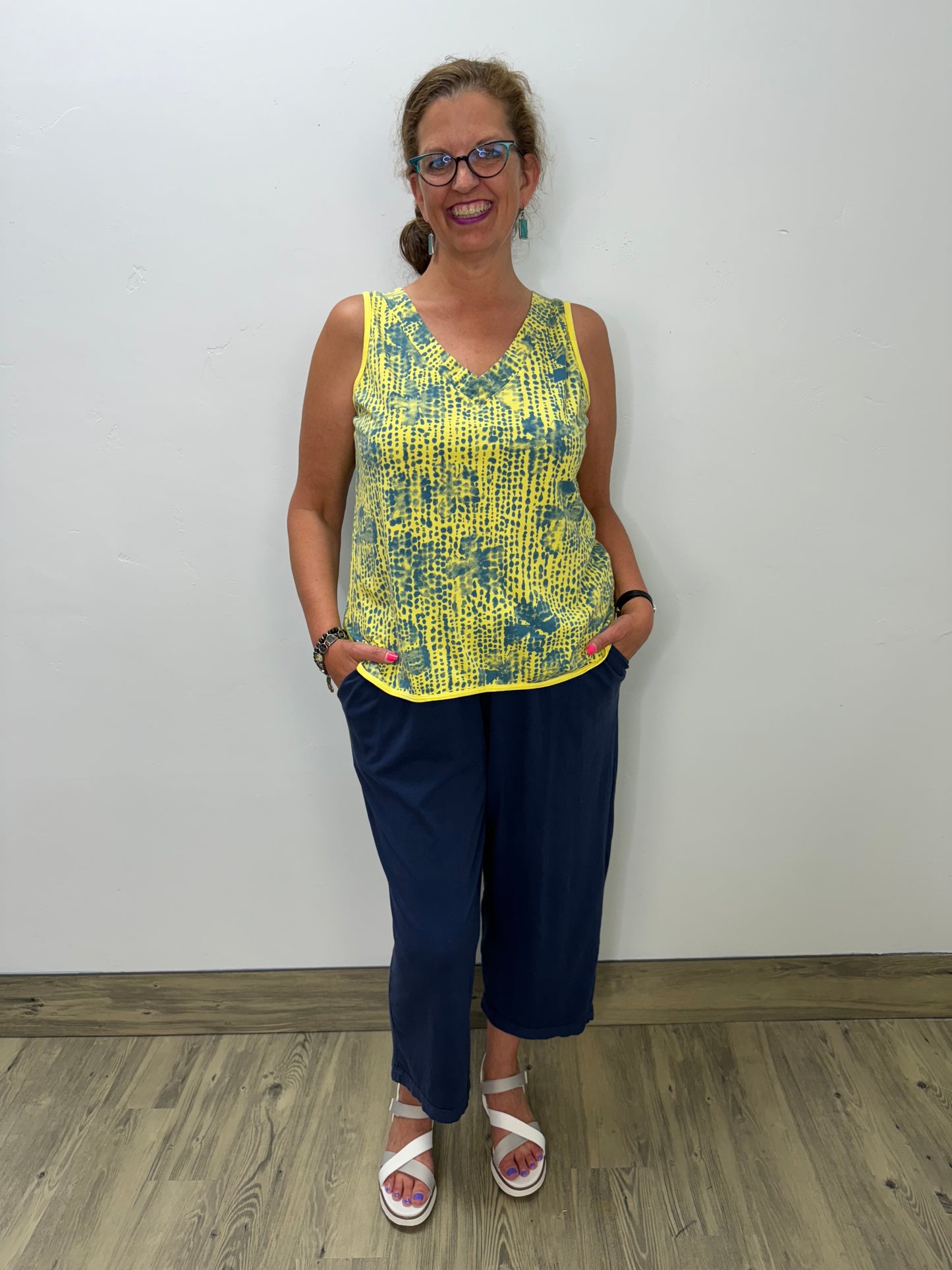 Sunshine Yellow Pattern Cabana Reversible Tank