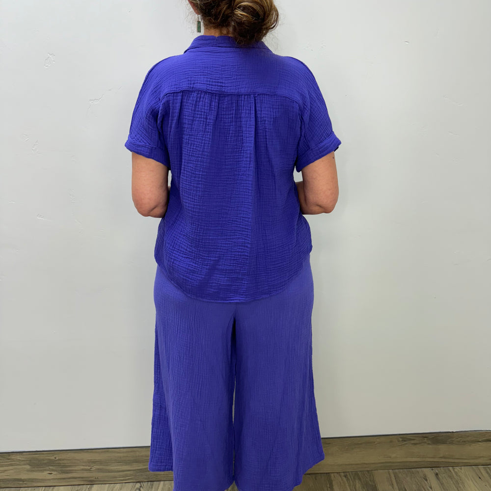 
                  
                    Iris Purple Cotton Gauze Flowy Pant with Pockets
                  
                