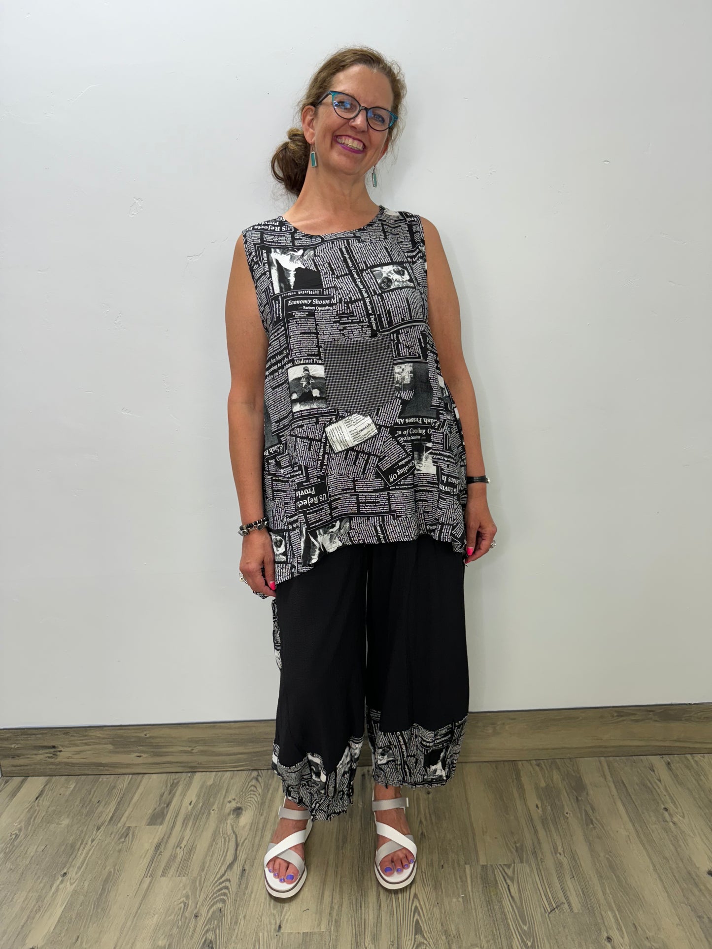 Newspaper Print Pant with Pockets