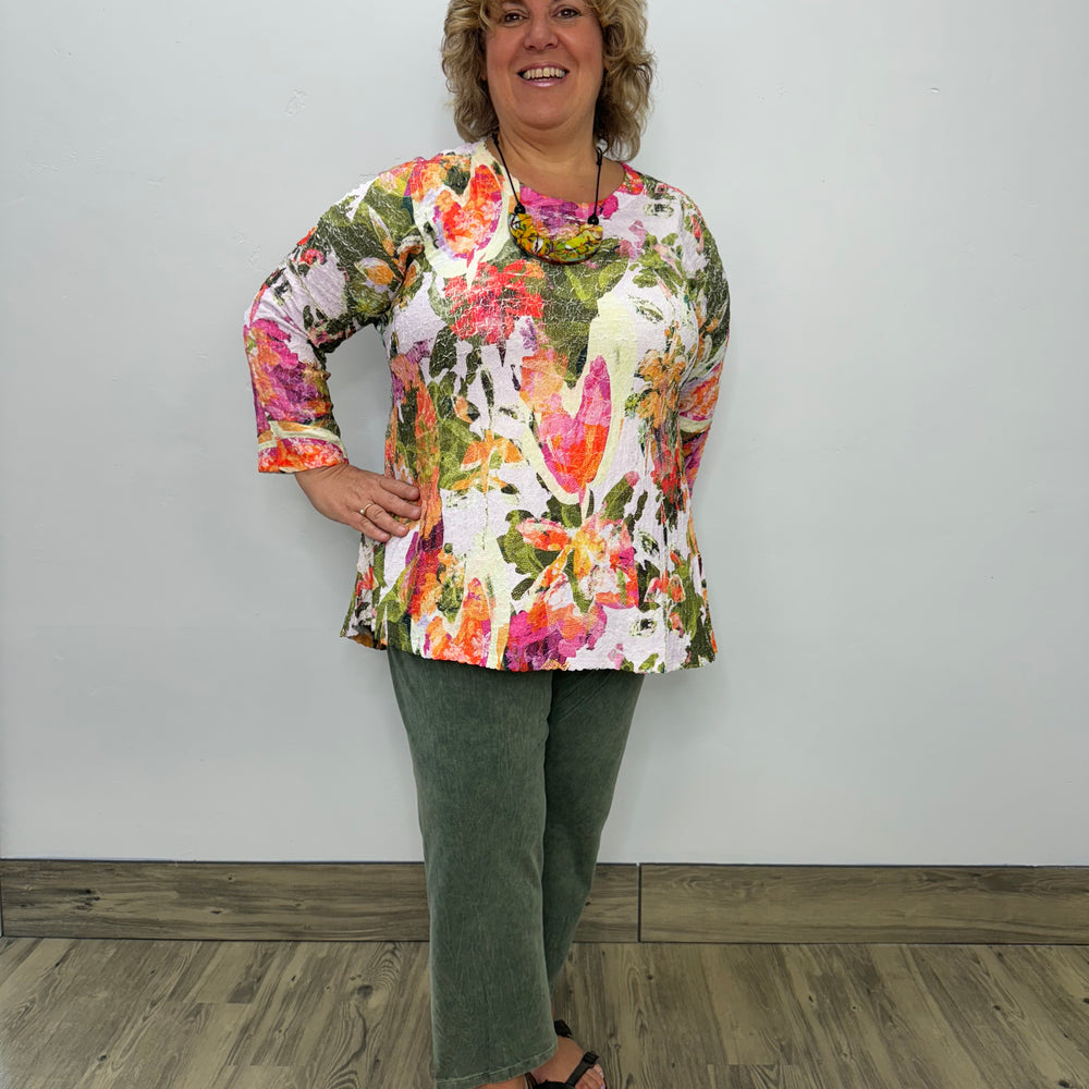 Floral Printed 3/4 Sleeve Crepe Tunic