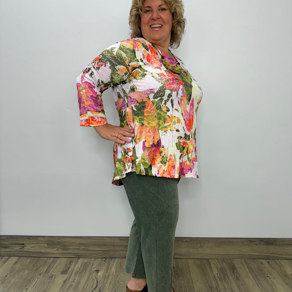 Floral Printed 3/4 Sleeve Crepe Tunic