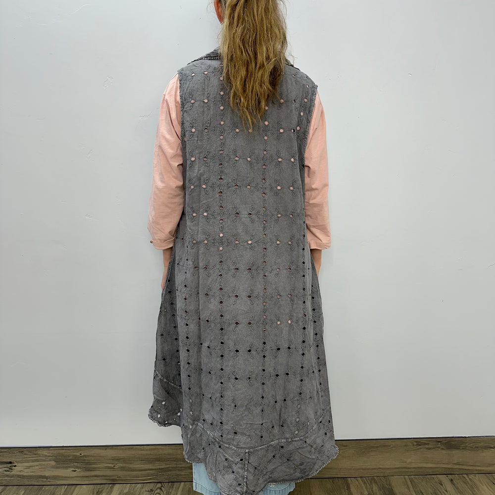 
                  
                    Gray Sleeveless Embroidered Vest with Pockets
                  
                