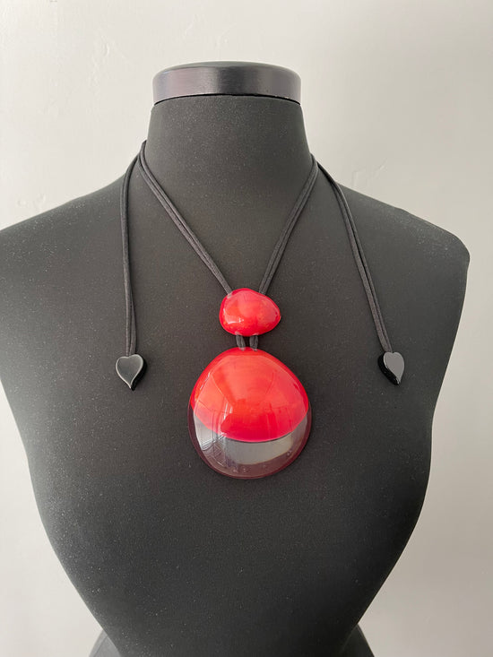 2 Beads Pendant Red Necklace