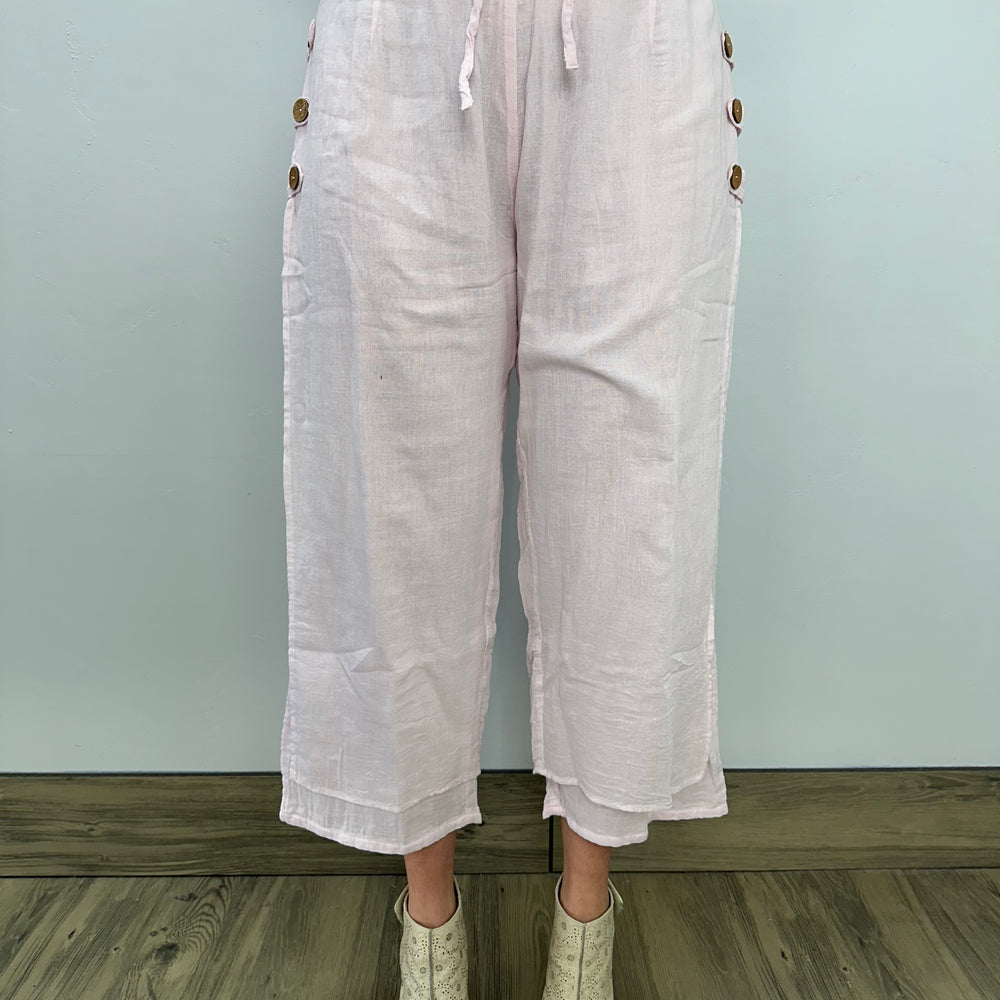 Pink Straight Leg Pants with Loops and Button Accents