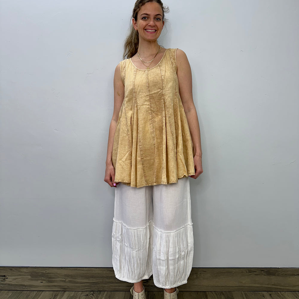 Yellow Sleeveless Pleated Tunic