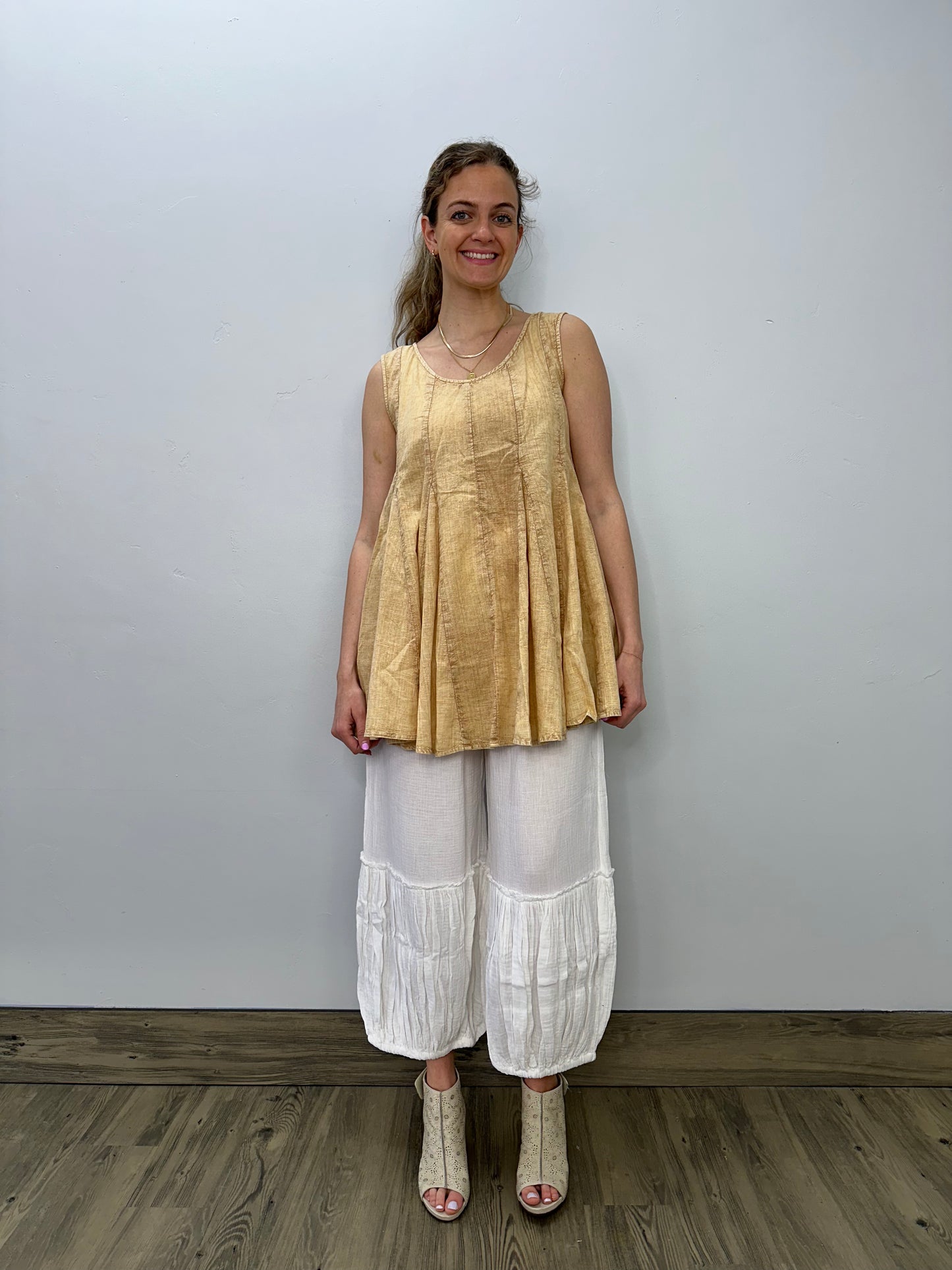 Yellow Sleeveless Pleated Tunic