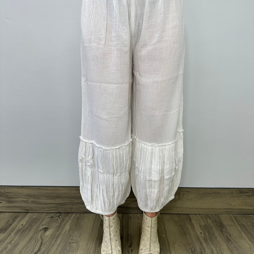 White Vintage Ruffle Pant