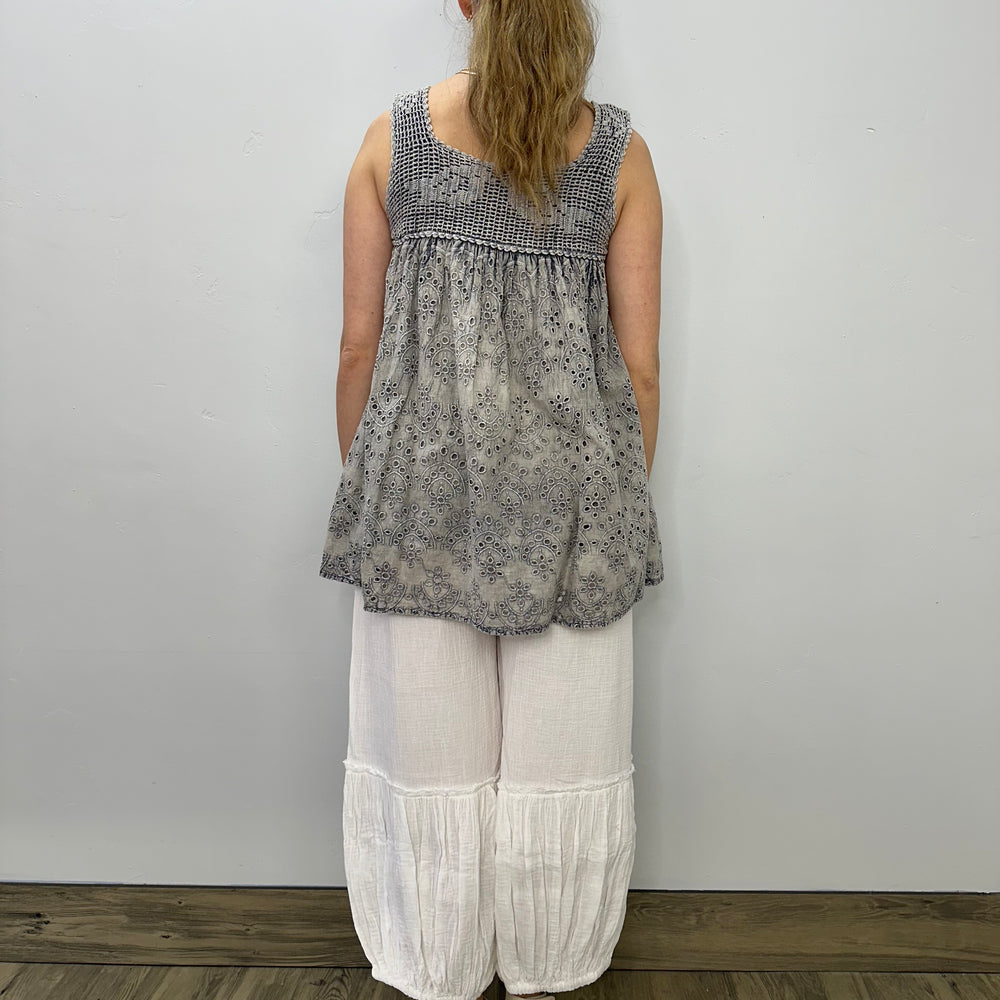 
                  
                    Grey Sleeveless Tank with Embroidered Design
                  
                