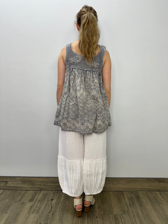 Grey Sleeveless Top with Embroidered Design