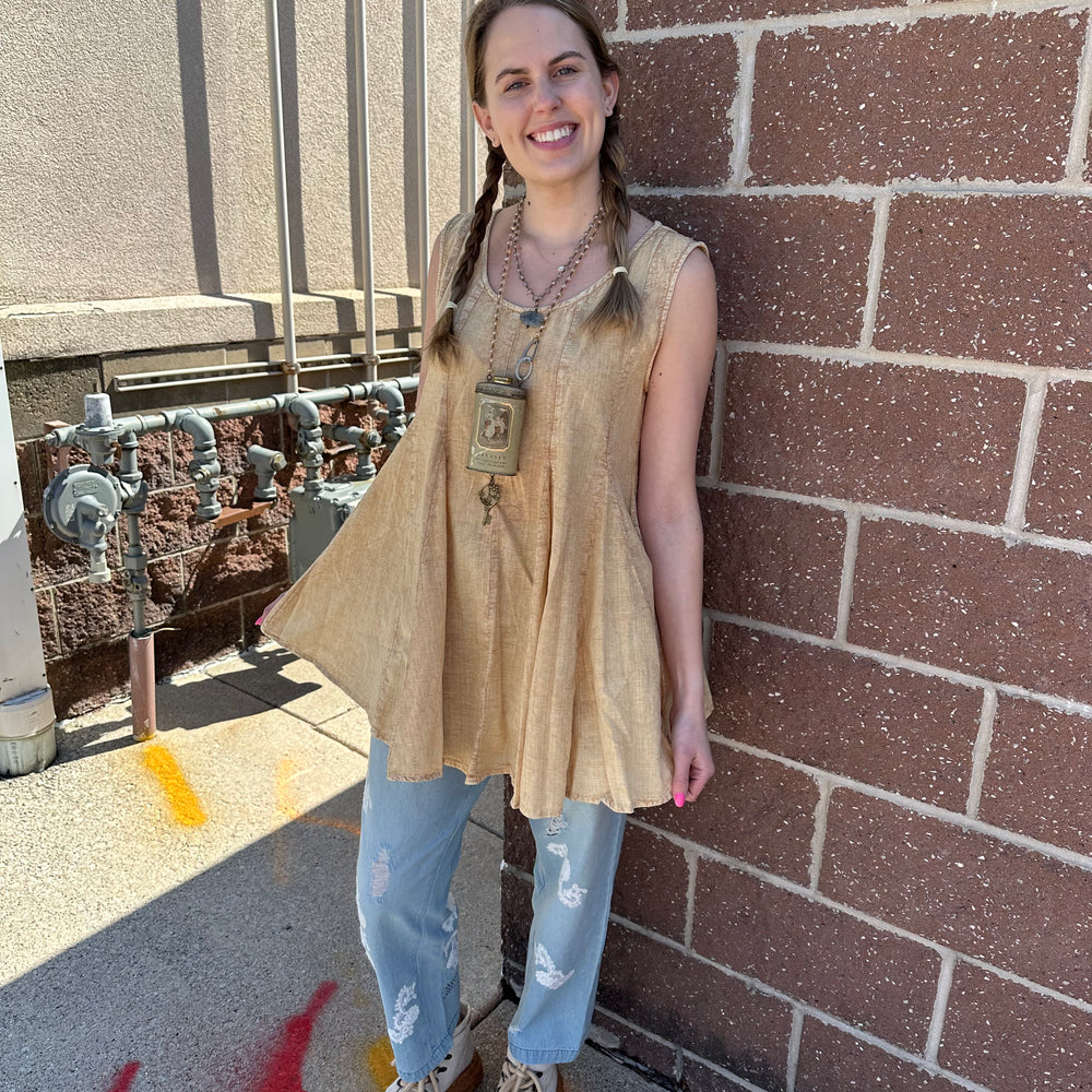 Yellow Sleeveless Pleated Tunic