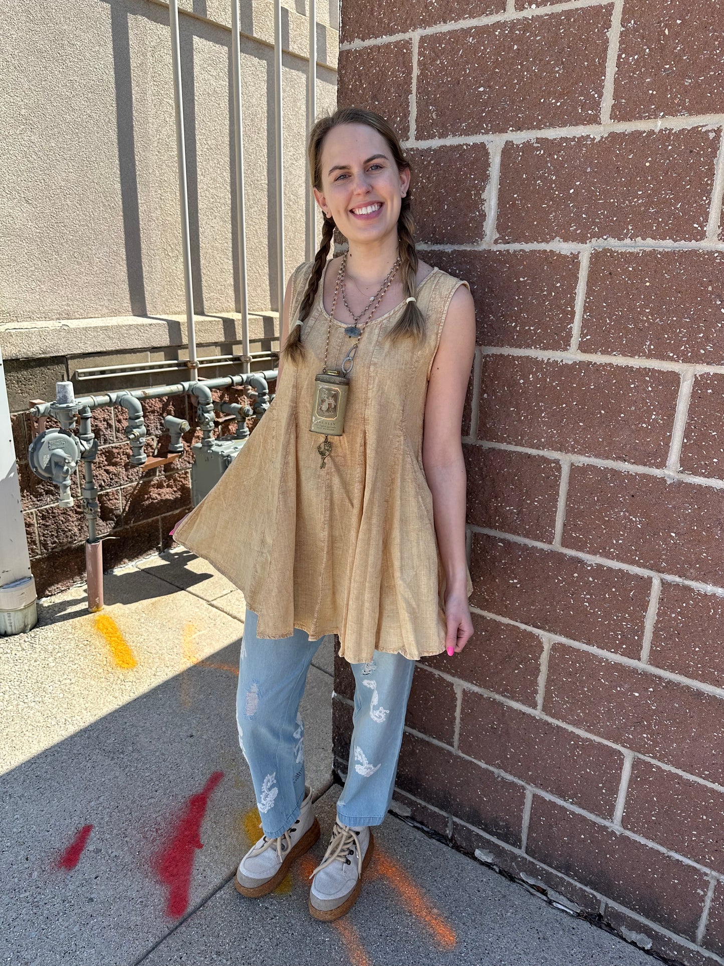 Yellow Sleeveless Pleated Tunic