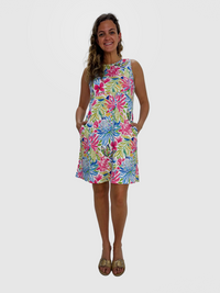 Colorful Leaves Sleeveless Empire Waist Dress