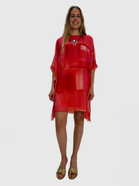 Double Layered Coral Red Chiffon Dress