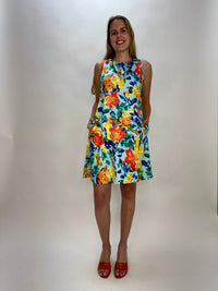 Light Blue Pattern Sleeveless Empire Waist Dress