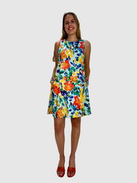 Light Blue Pattern Sleeveless Empire Waist Dress