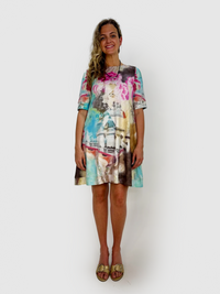 Watercolor City Pattern Shift Dress