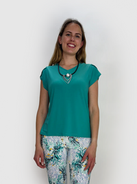 Gem Green Flutter Sleeve V Neck Top