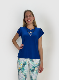 Cobalt Blue Flutter Sleeve V Neck Top