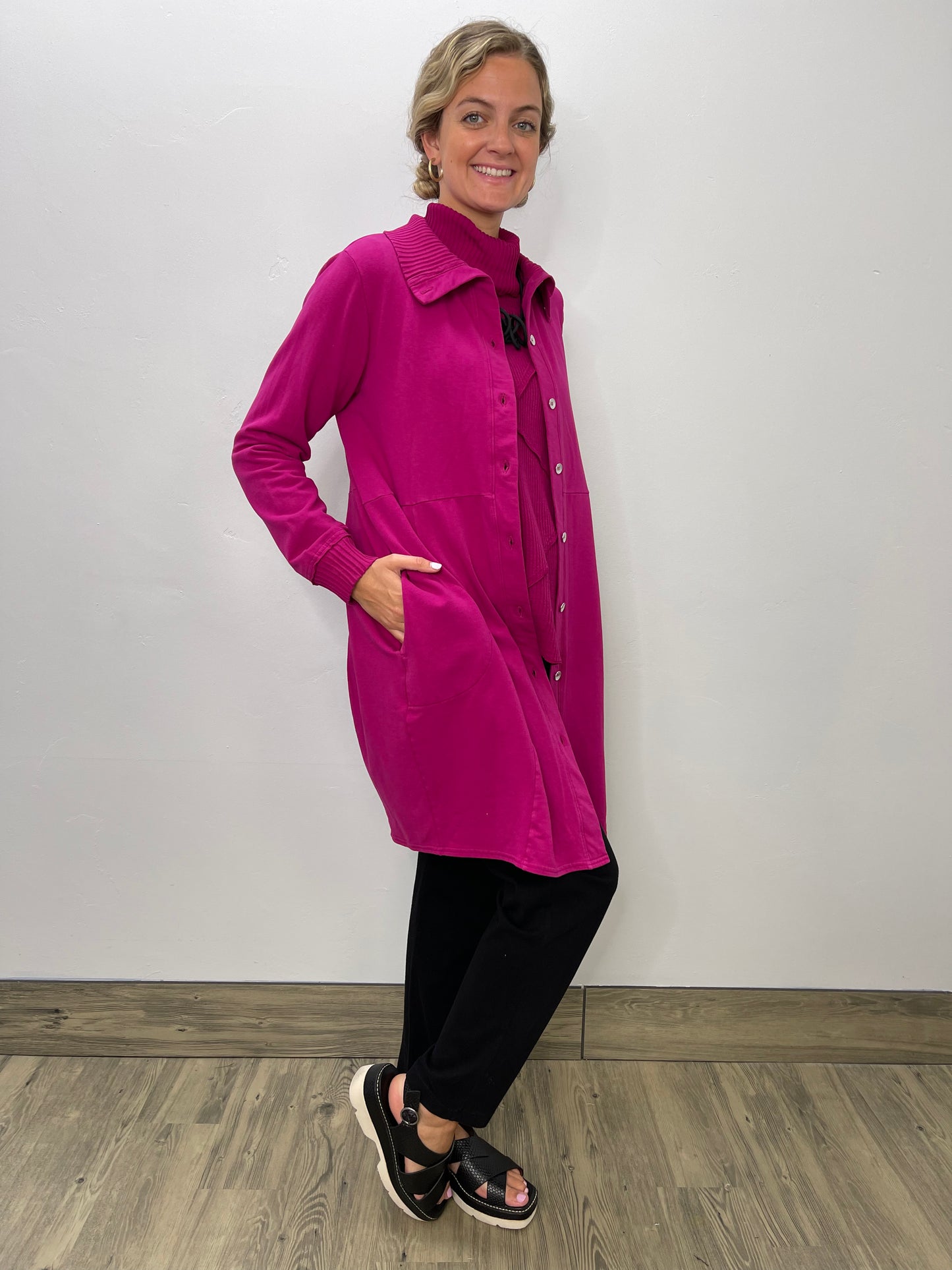 Magenta Button Down Bee Coat