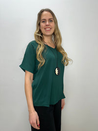 Forest Green Short Sleeve V-Neck Top