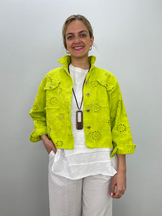 Lime Eyelet Embroidered Cotton Jacket