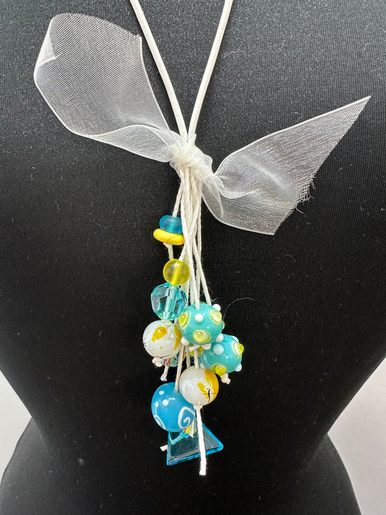 Teal and Yellow Glass Beads Necklace