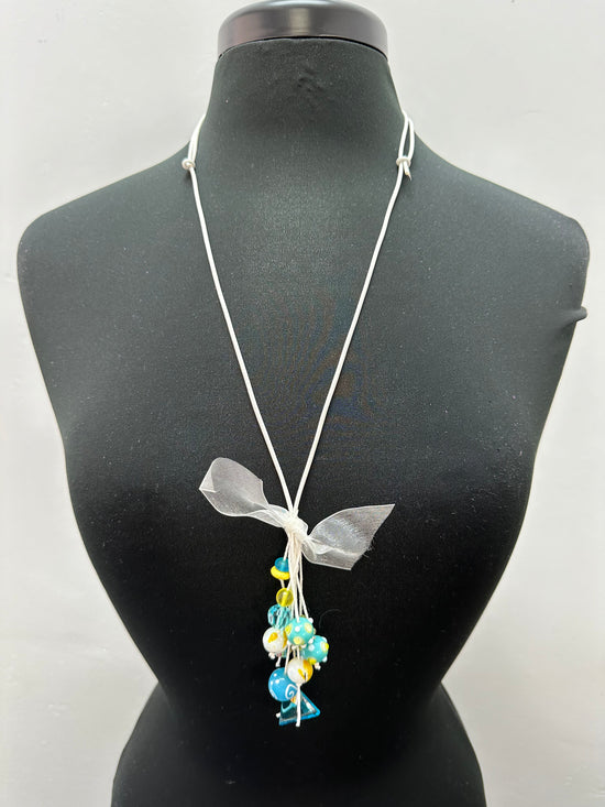 Teal and Yellow Glass Beads Necklace