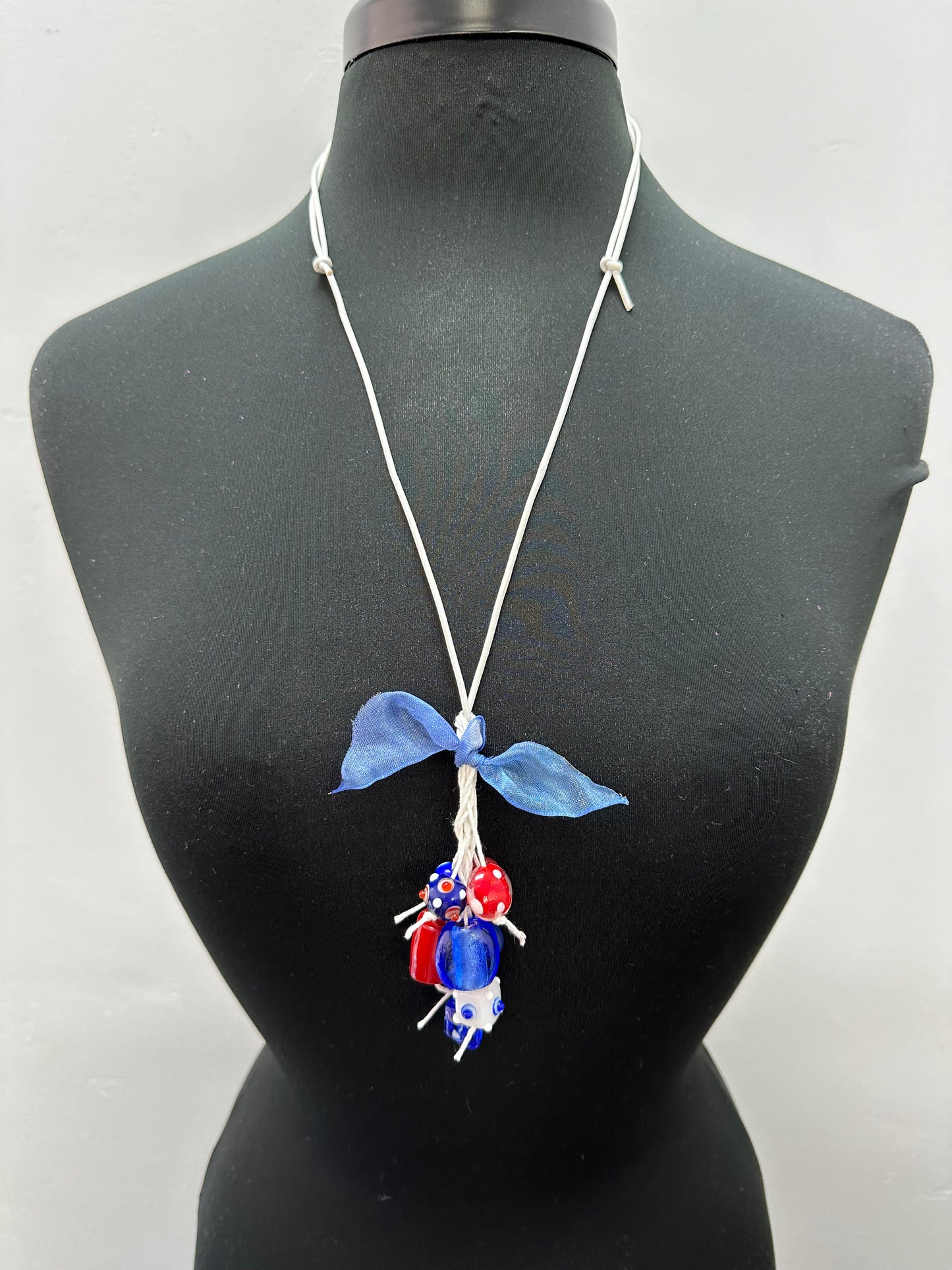 Summer Holiday Fun Blue Bow Glass Beads Necklace