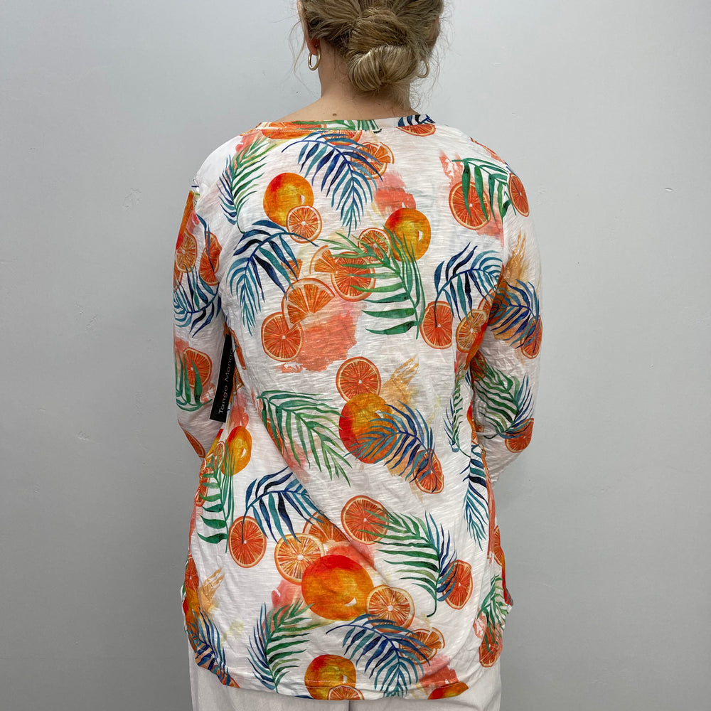 
                  
                    Citrus V-Neck Tiered Hem 3/4 Sleeve Top
                  
                