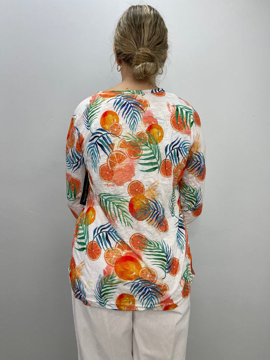 Citrus V-Neck Tiered Hem 3/4 Sleeve Top