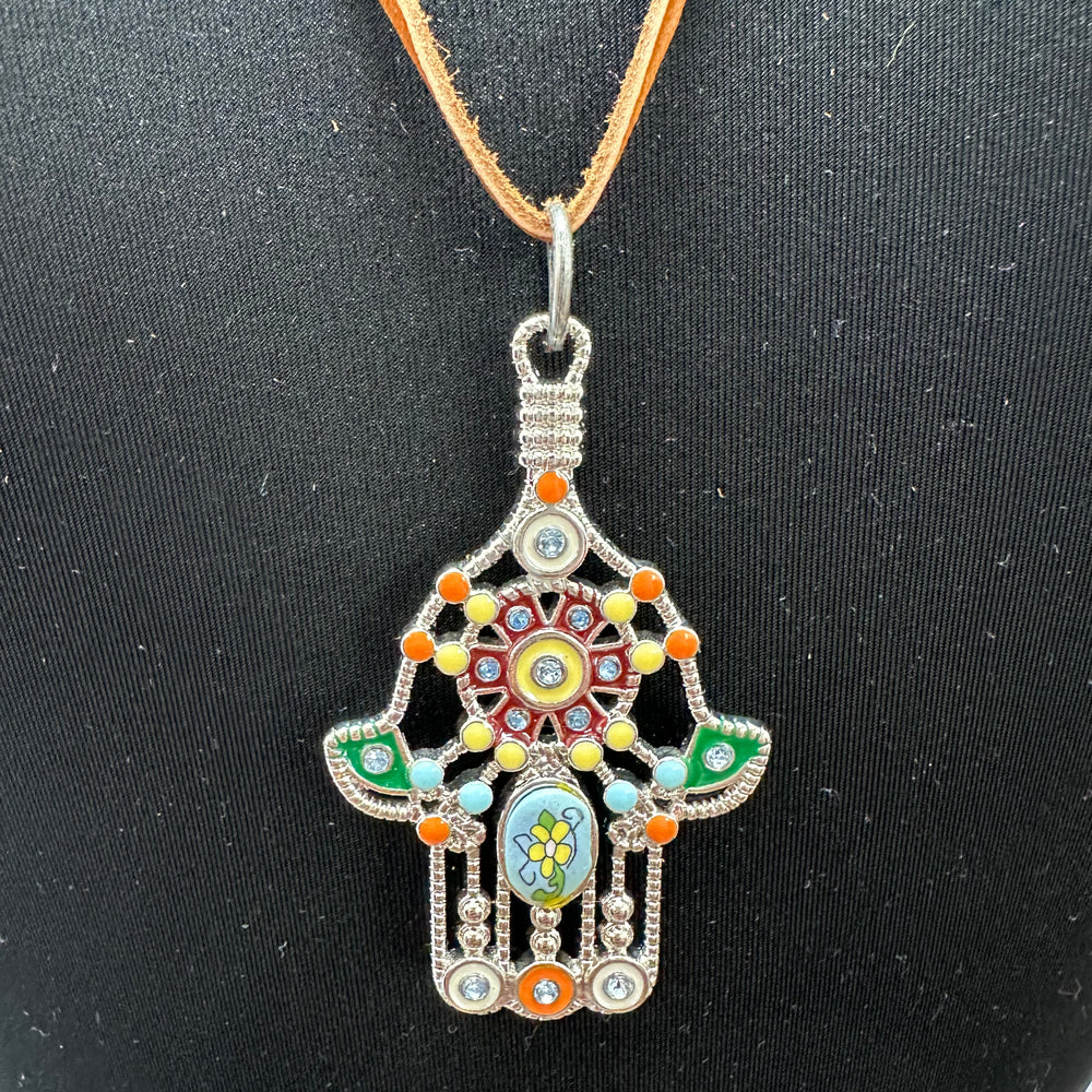 Colorful Hamsa Hand Adjustable Cord Necklace