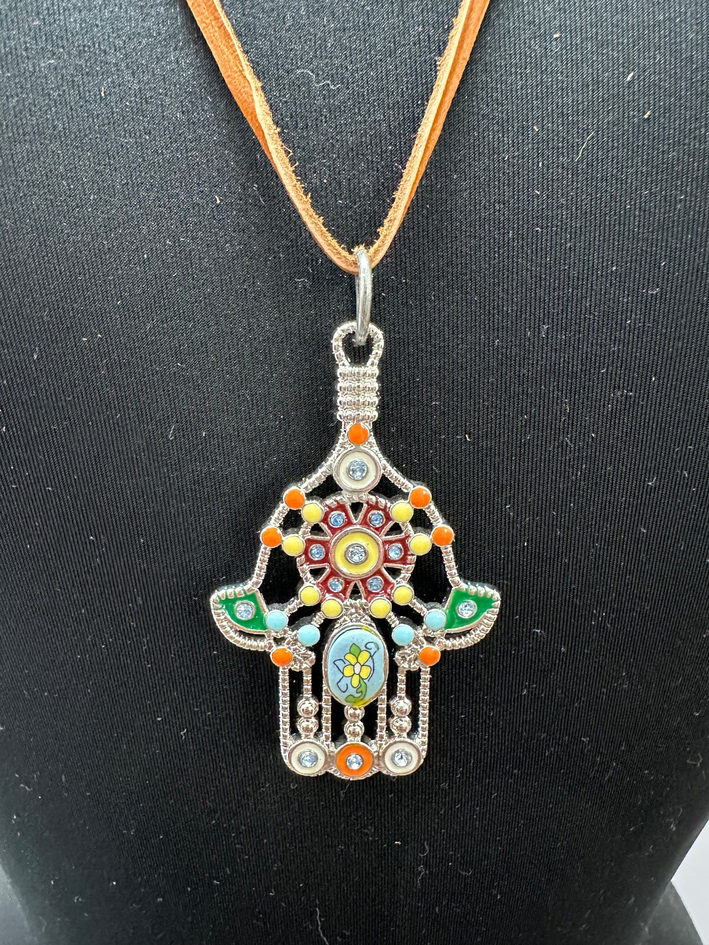 Colorful Hamsa Hand Adjustable Cord Necklace