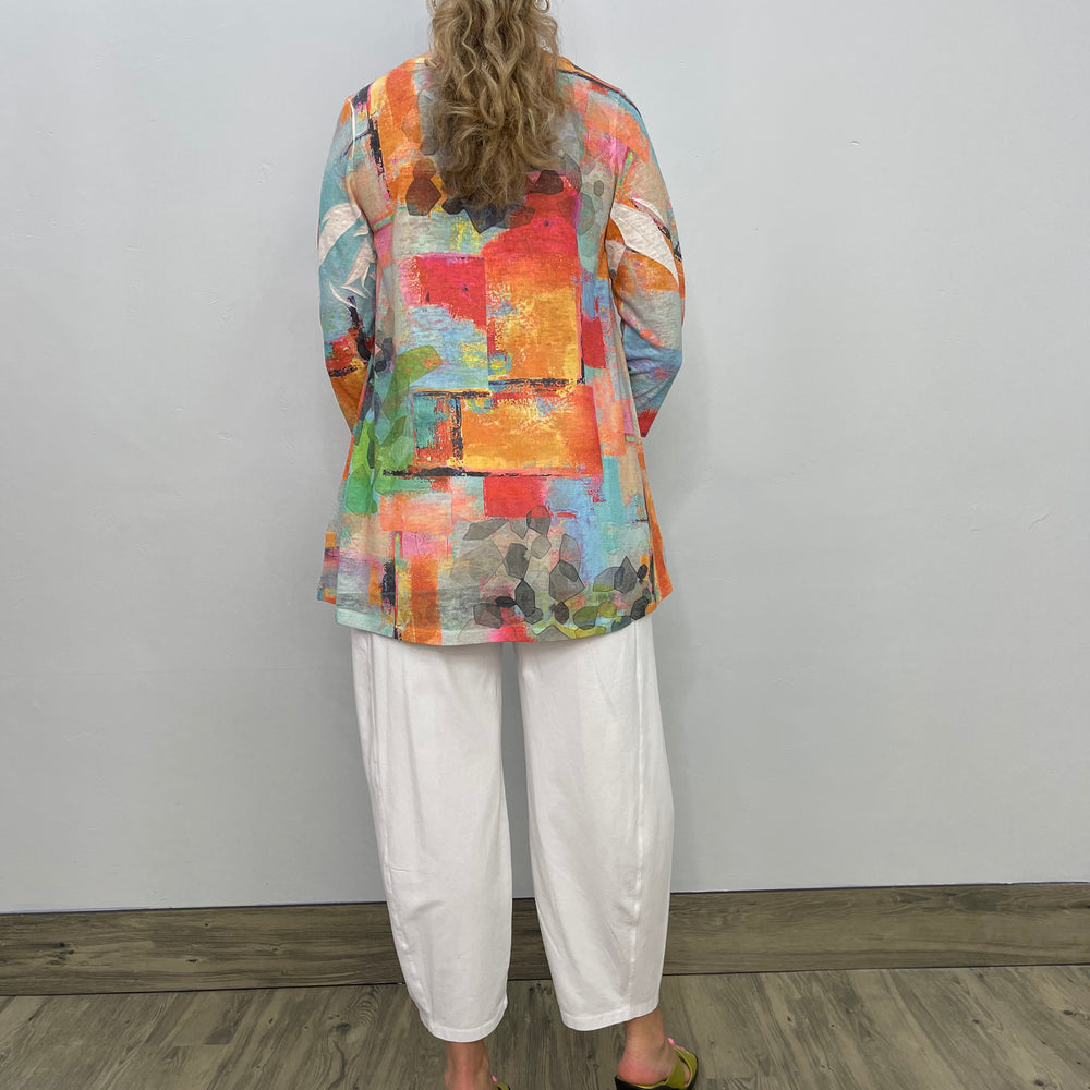 
                  
                    Orange Abstract 3/4 Sleeve Crew Neck Slub Tunic
                  
                