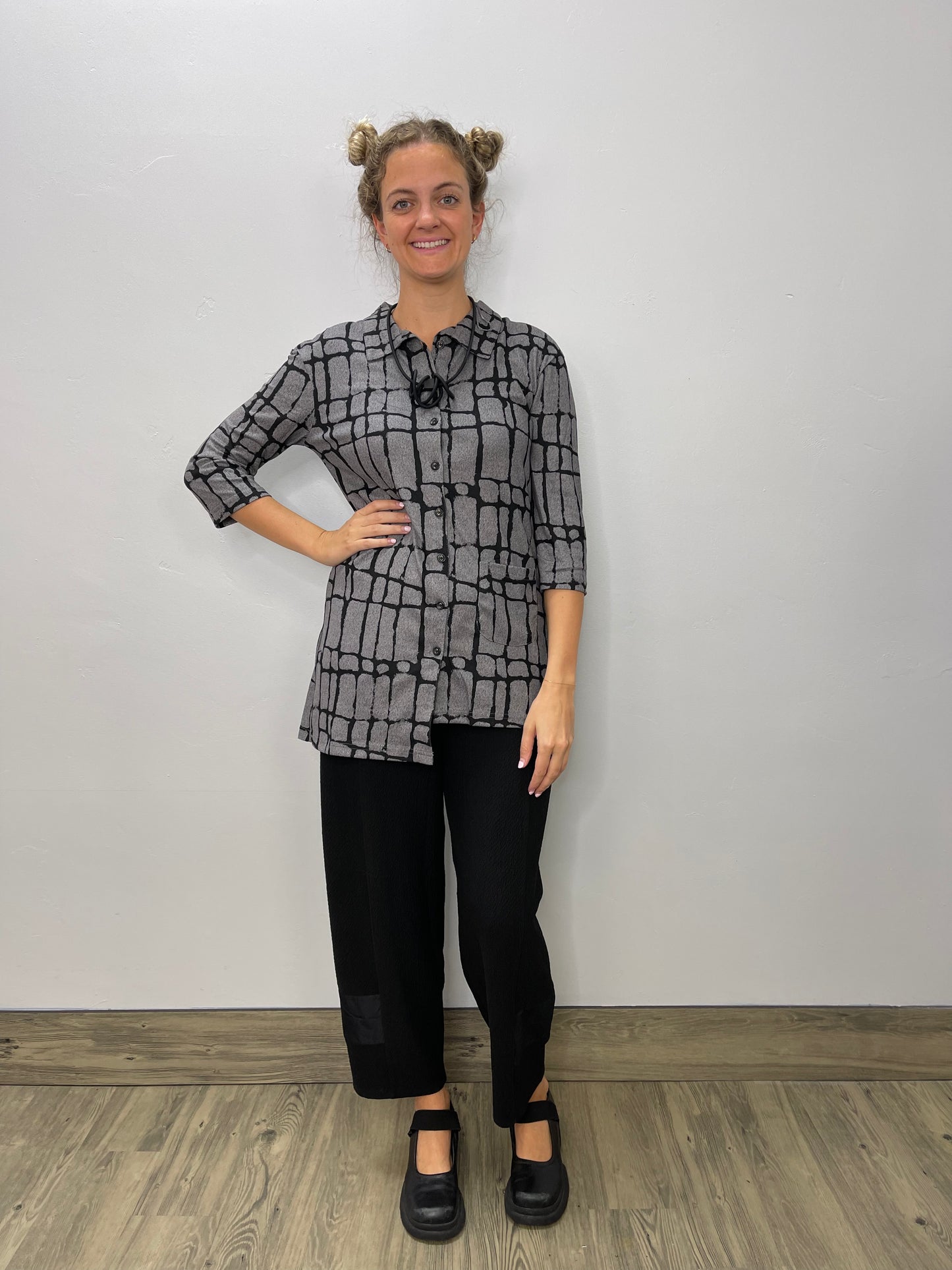 Gray Pattern Asymmetric Blouse