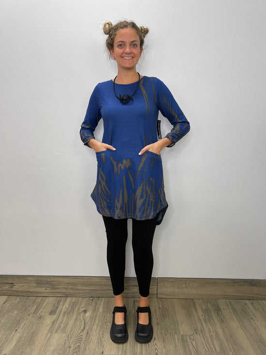Denim Blue Pattern Long Sleeve Tunic