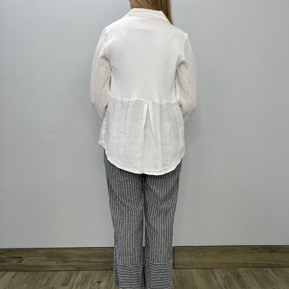 
                  
                    White Ribbed Back Linen Button Down Shirt
                  
                