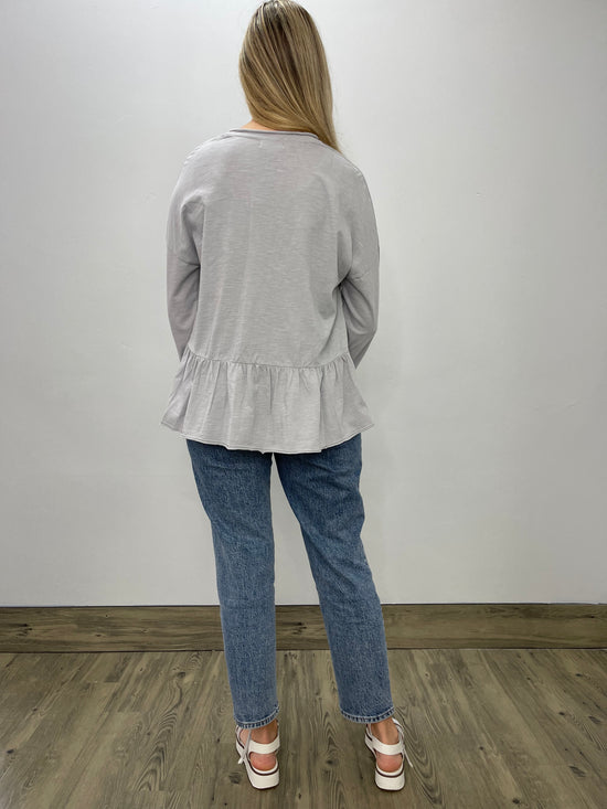 Load image into Gallery viewer, Silver Long Sleeve Shirring Top

