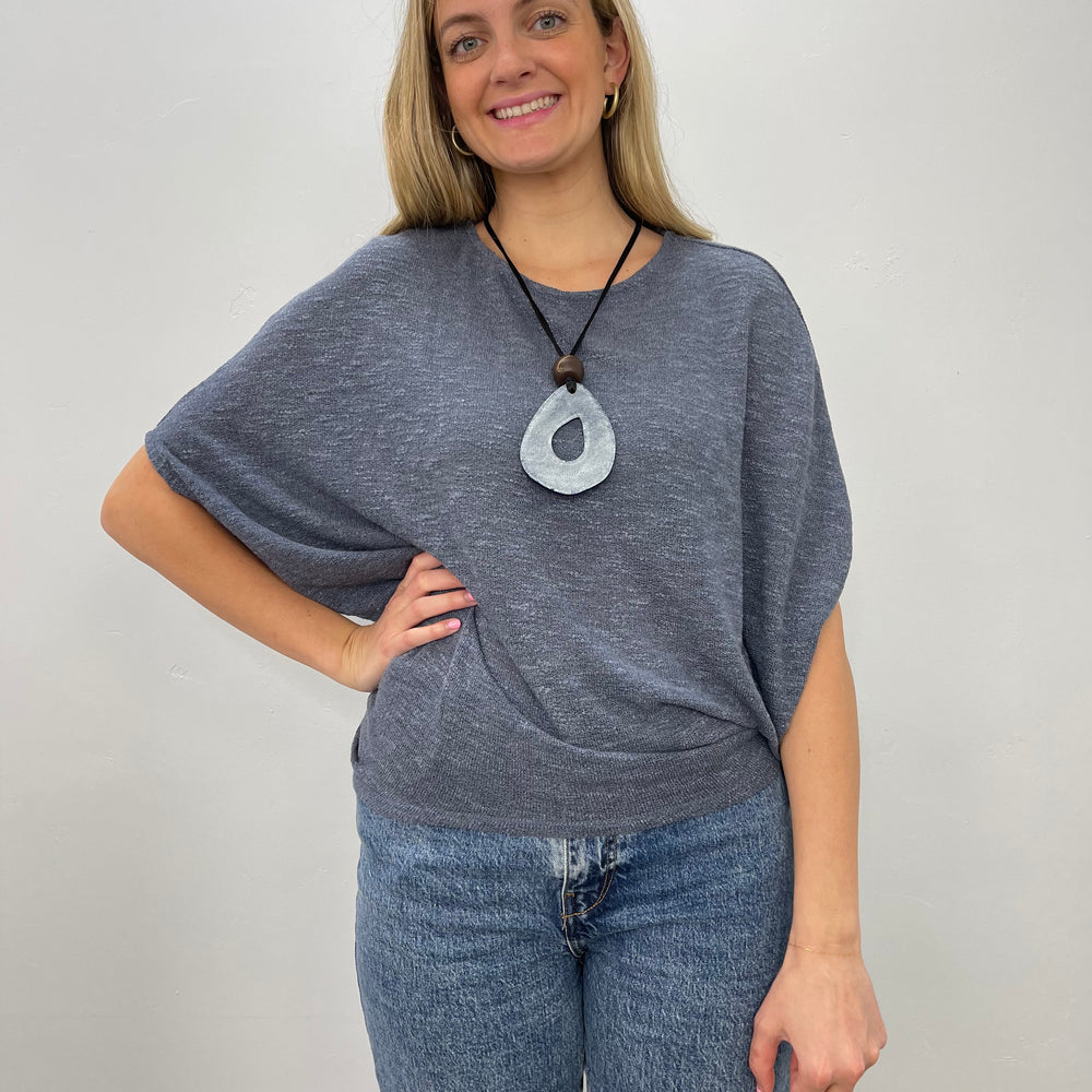 Indigo Low Gage Knit Crew Neck with Dolman Sleeve